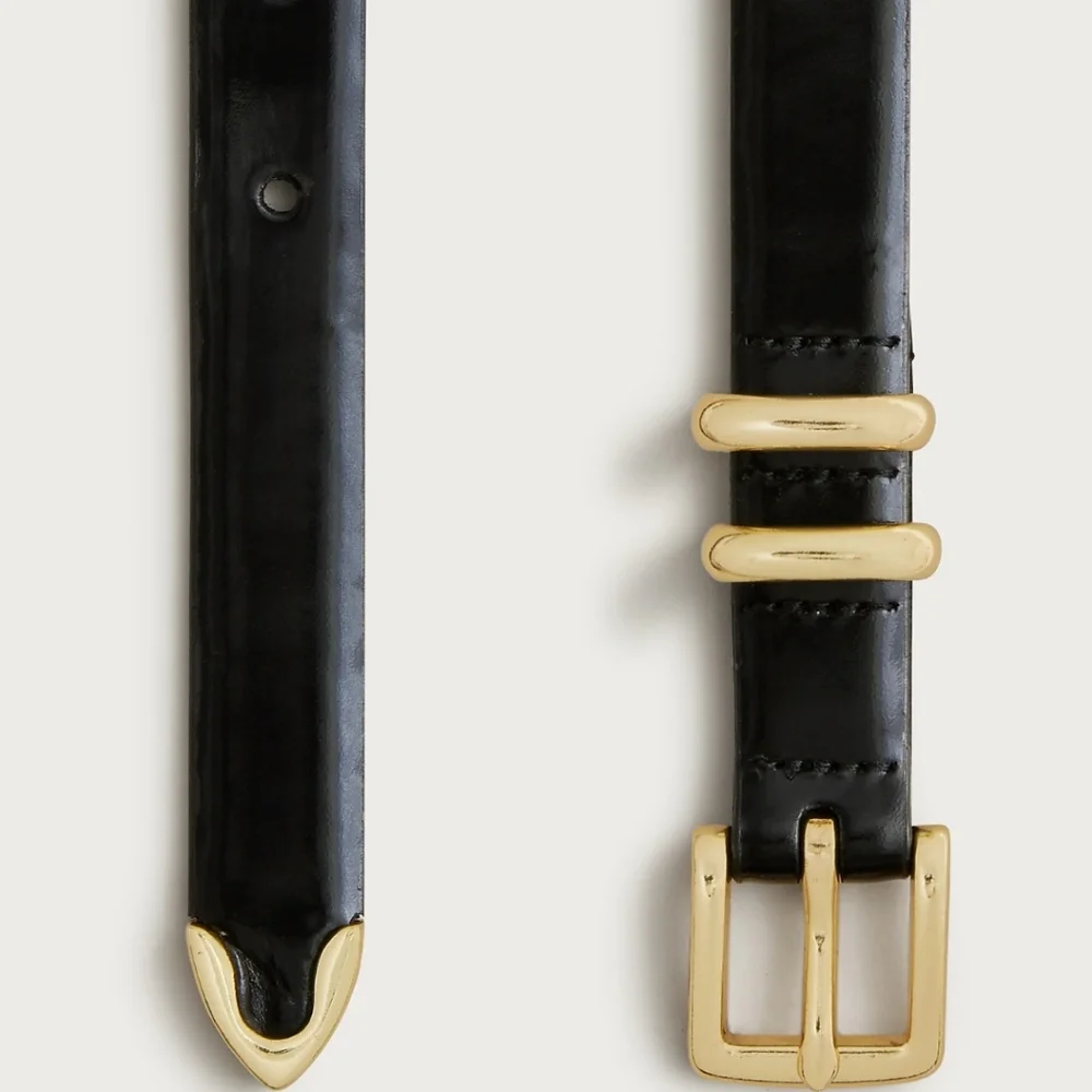 J. Crew Spazzolato Italian Leather Belt - black with gold hardware - Picture 3 of 11